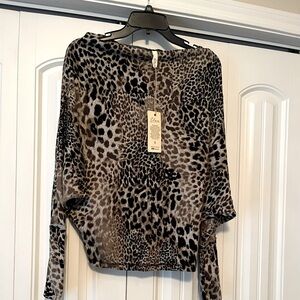 Gray And Black Leopard Long Sleeve Blouse